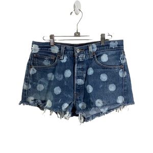 Levi’s 501 White Polka Dot Raw Hem Shorts